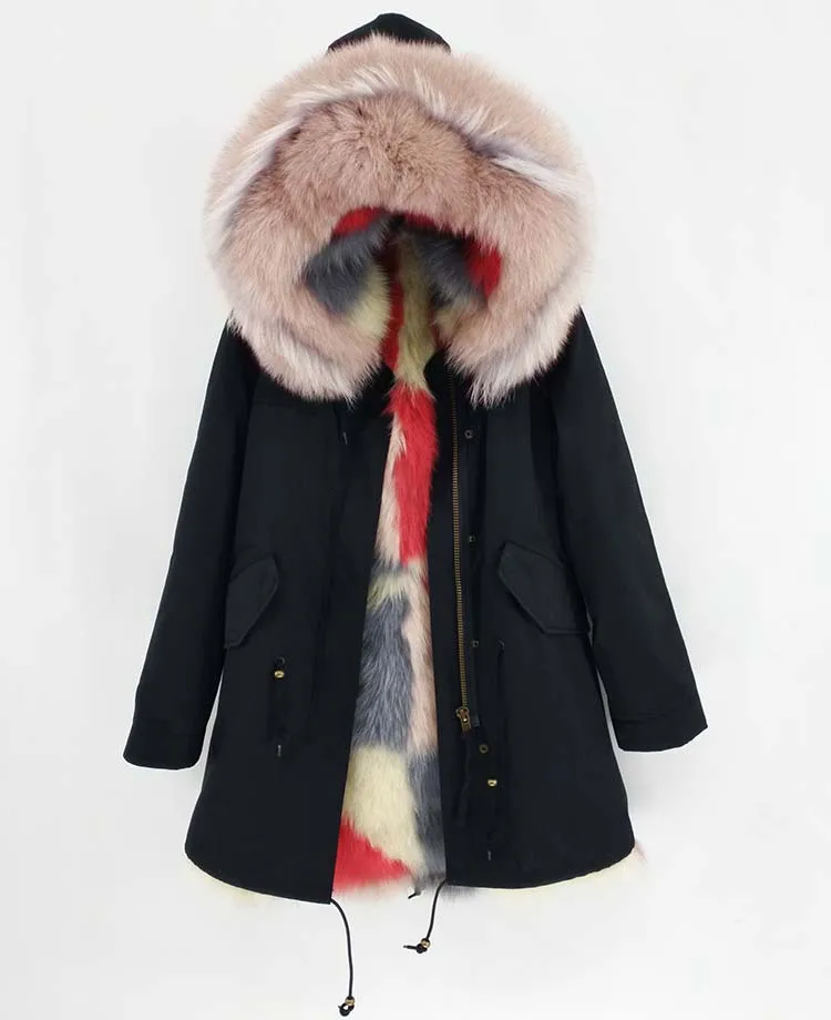 Long fox fur 7 Мао Конг натуральный мех пальто зимняя куртка женская длинная парка натуральный мех енота воротник натуральный Лисий Мех бежевый роскошный уличная - Color: Long fox fur 7