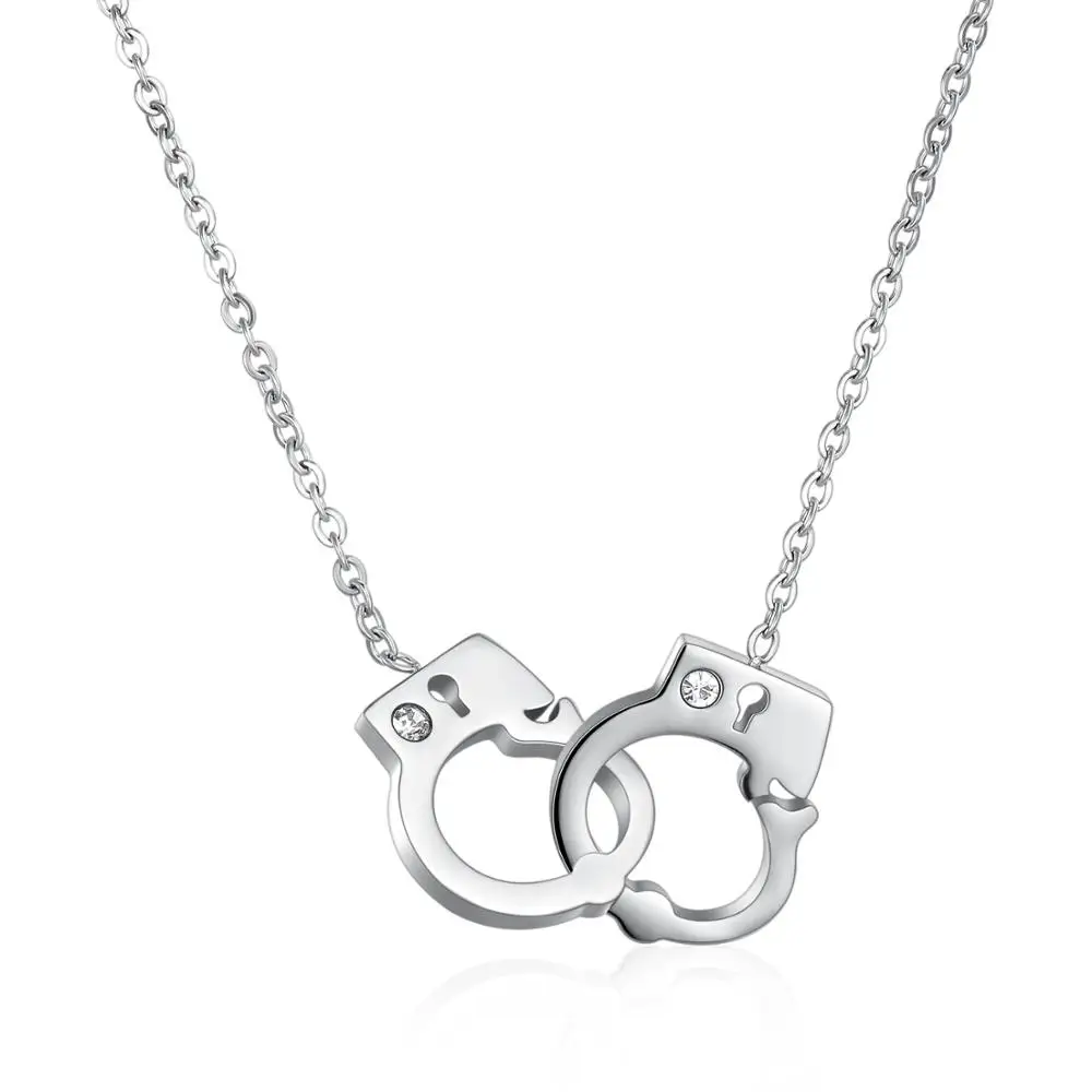 Silver Color Женская подвеска в виде наручников, ожерелье s, серебро, розовое золото, ювелирные изделия 42 см, цепочка из нержавеющей стали, ожерелье для девочек, ювелирные изделия FL1114 - Окраска металла: Silver Color