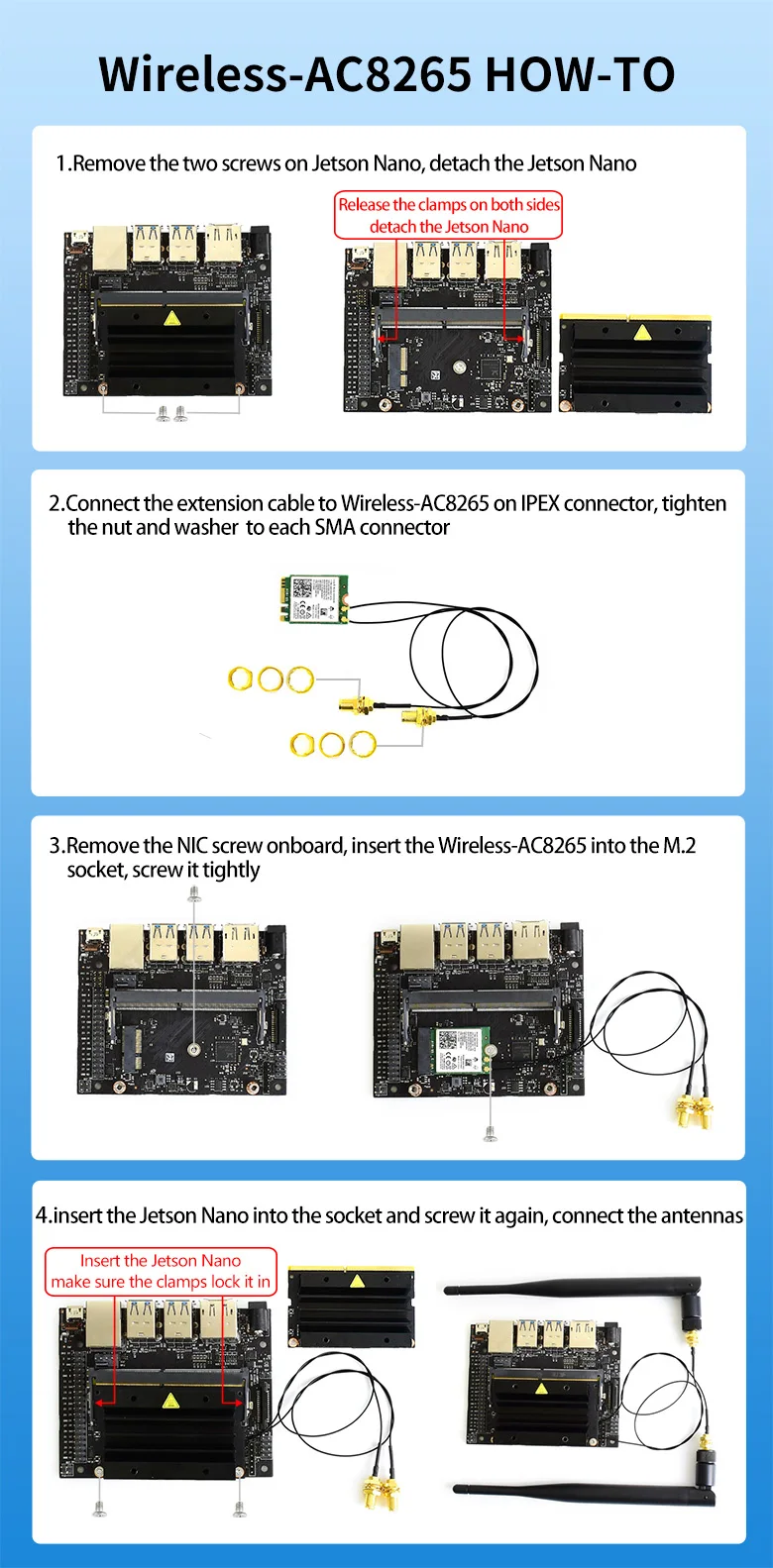 Беспроводной-AC8265 2,4G/5G WiFi, Bluetooth 4,2 подходит для Jetson Nano Двойной режим беспроводной NIC модуль