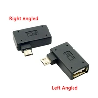 2pcs 90 degree left right angled micro usb 2 0 otg host adapter with usb power for cell phone tablet