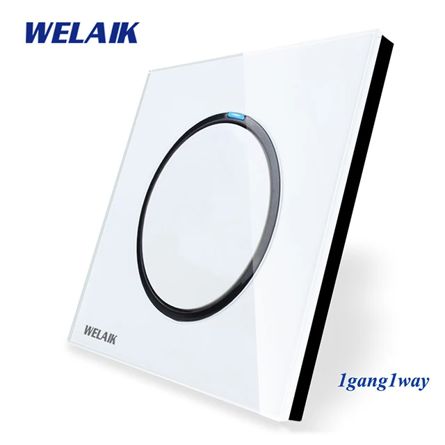 WELAIK UK standard-Crystal Glass-Panel Push-Button Switch-Wall Light-Switch AC110-250V 1Gang-1Way B1711W - Color: White