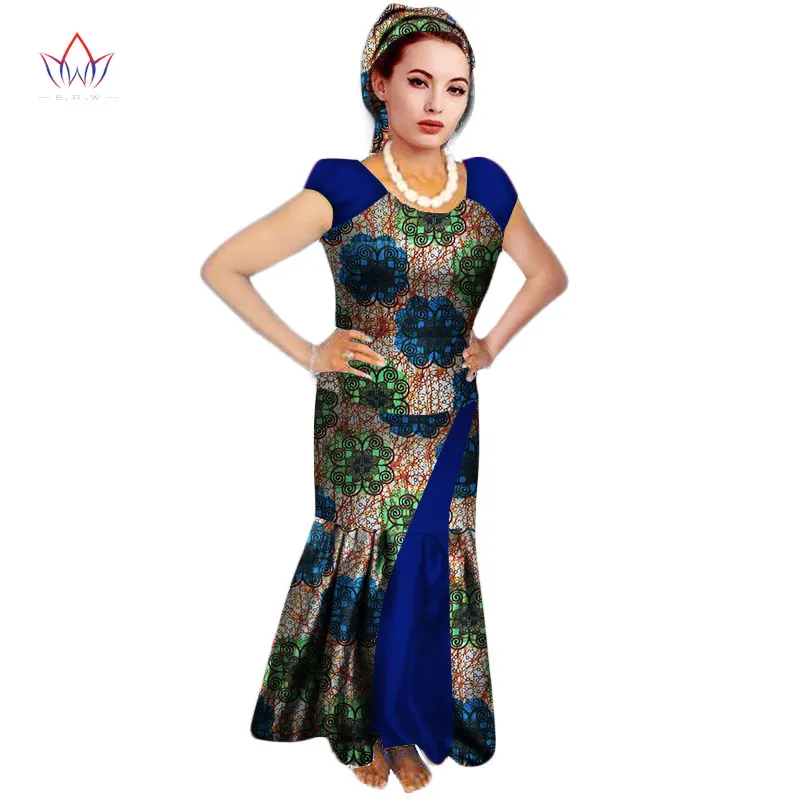 Летняя традиционная африканская одежда Повседневная Женская африканская дашиика воск 2 шт короткий рукав O Набор для грифа длиной до щиколотки WY070 - Цвет: 3