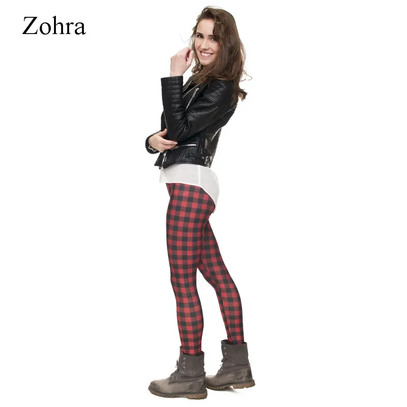 2017 Zohra Red Plaid Pattern Style Comfortable Black Trouser Women Leggings High Quality 100% Brand New Stretchy Pants |