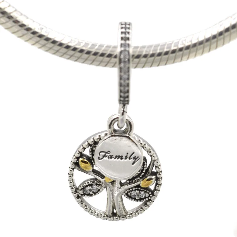 Новые 925 серебро Бусины Семья Heritage с золотой лист Шарм Подвеска Fit Pandora Талисманы браслет DIY ювелирных