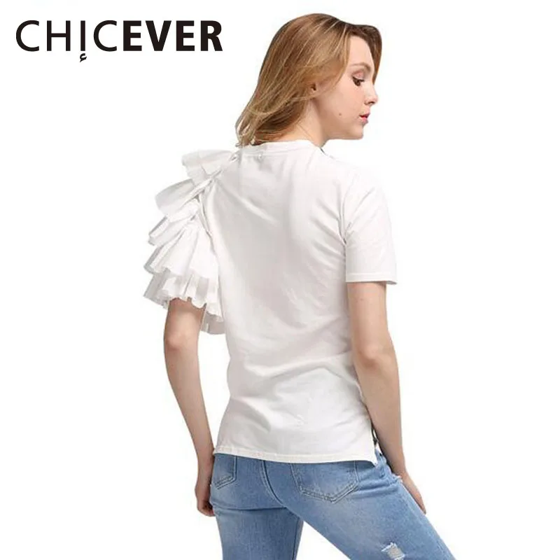 WHITE Chicever Лето г. личности короткий рукав женская футболка S для Для женщин Топы корректирующие письмо Разделение с круглым вырезом футболка; одежда модная Корейская - Цвет: WHITE