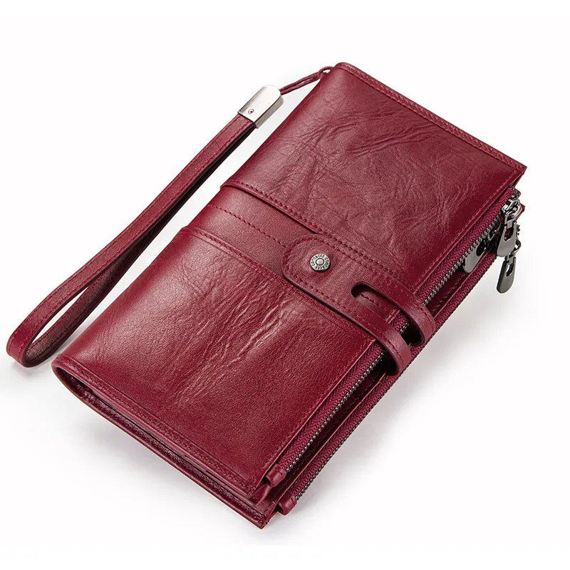 Cellphone Clutch Bag For Ladies Genuine Leather Women Wallets High Quallity Zipper Coin Purse Card Holder Trifold Long Wallet - Цвет: Red