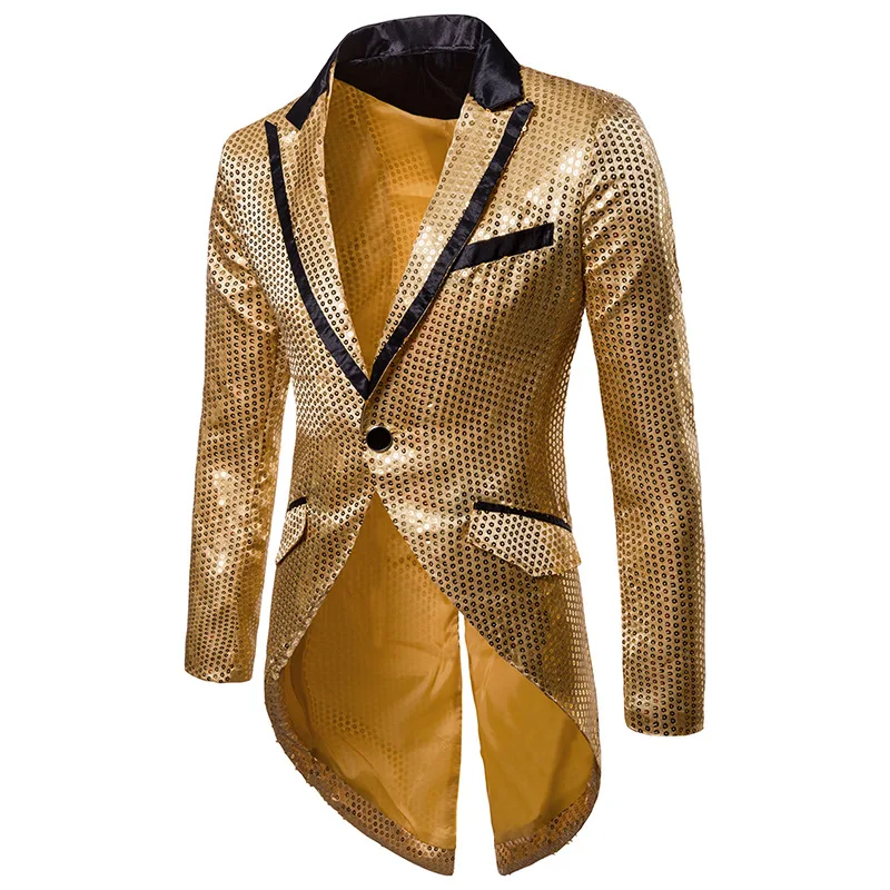 

Mens Notched Lapel Blazer Gold Shiny Sequin Nightclub Prom Suit Jacket DJ Club Stage Singer Costume Homme Blazer Masculino XXL