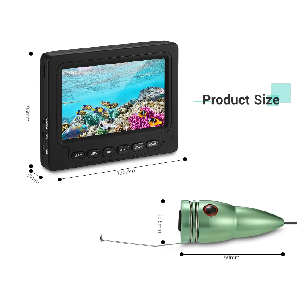 15M 1000TVL Fish Finder Underwater Ice Fishing Camera 4.3 Inch LCD Monitor 6pcs White / IR LED Night Vision Camera Fishfinder