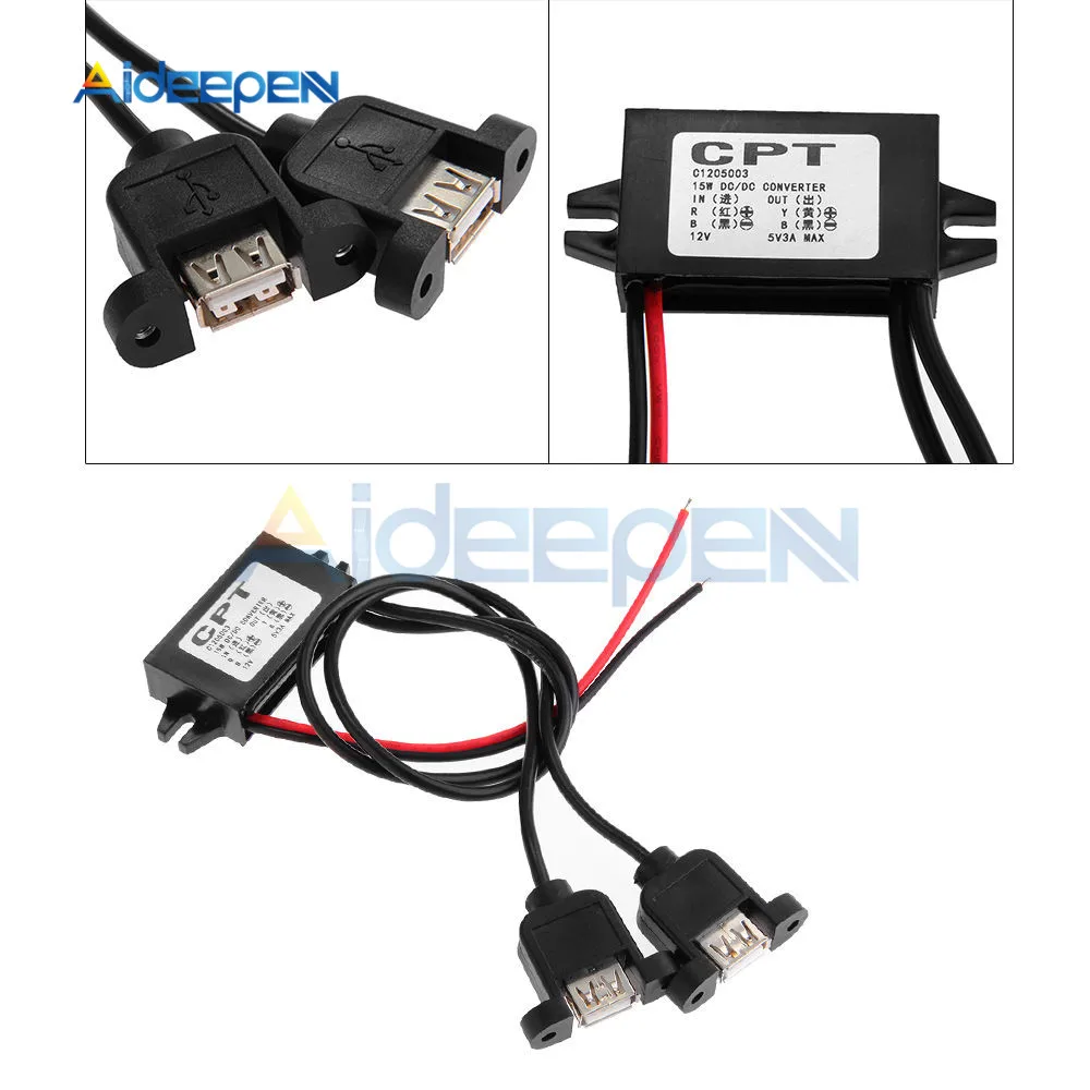 Водонепроницаемый Dual USB DC-DC от 12 В до 5 пост 3A 15 Вт понижающий автомобиля Мощность