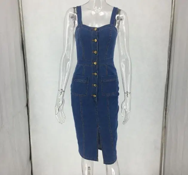 

Cultiseed Women Jeans Dress Female Spaghetti Strap Single Breasted Denim Jean Dress Women Summer Split Sleeveless Jean Dresses