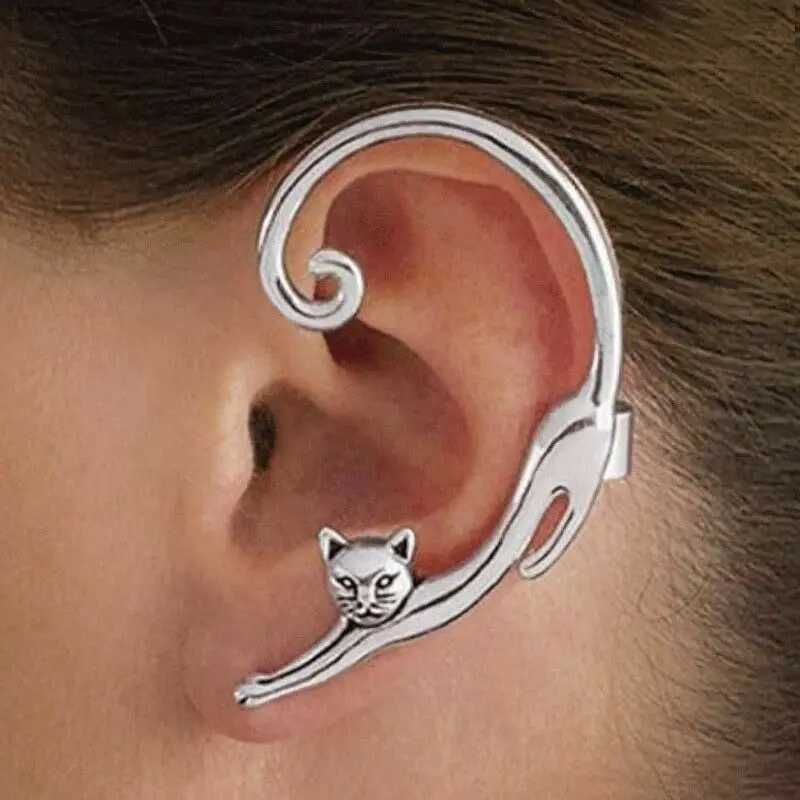 

1 PC Gothic Punk Cat Ear Cuff For Women Jewelry Trendy Helix Cat Bite Fake Clip On Wrap Upper Earings Shellhard