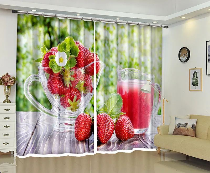 Шторы кухонные в современном стиле роскошные затемняющие с 3D рисунком вишни