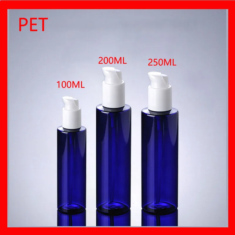 

100/200/250ML PET blue plastic bottle w white Press Lotion Pump shampoo Cosmetics container empty Foam Soap Refillable Bottles