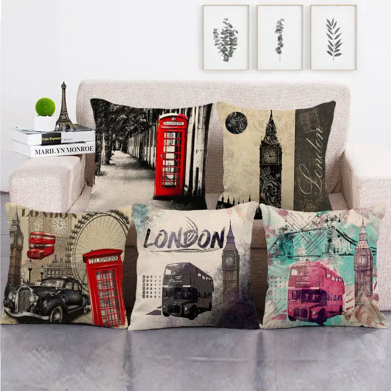 45cm*45cm UK Double-layer BUS Patterns design linen/cotton throw pillow covers couch cushion cover home decor pillow