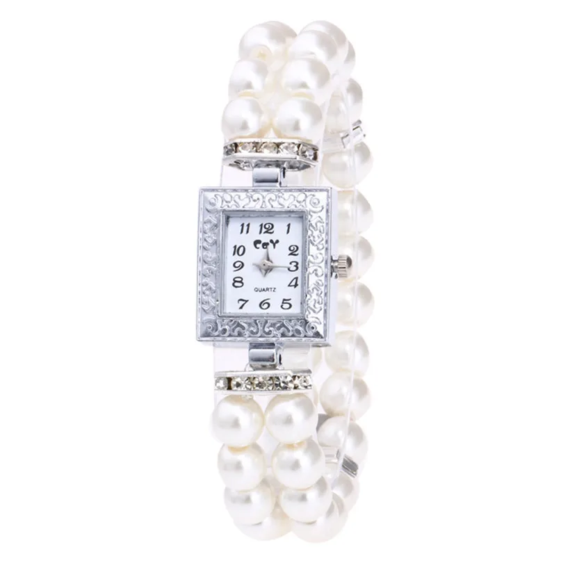 

Montre femme Women Casual Pearl String Watch Strap Quartz Wrist Square Watch luxury ladies wristwatches hours