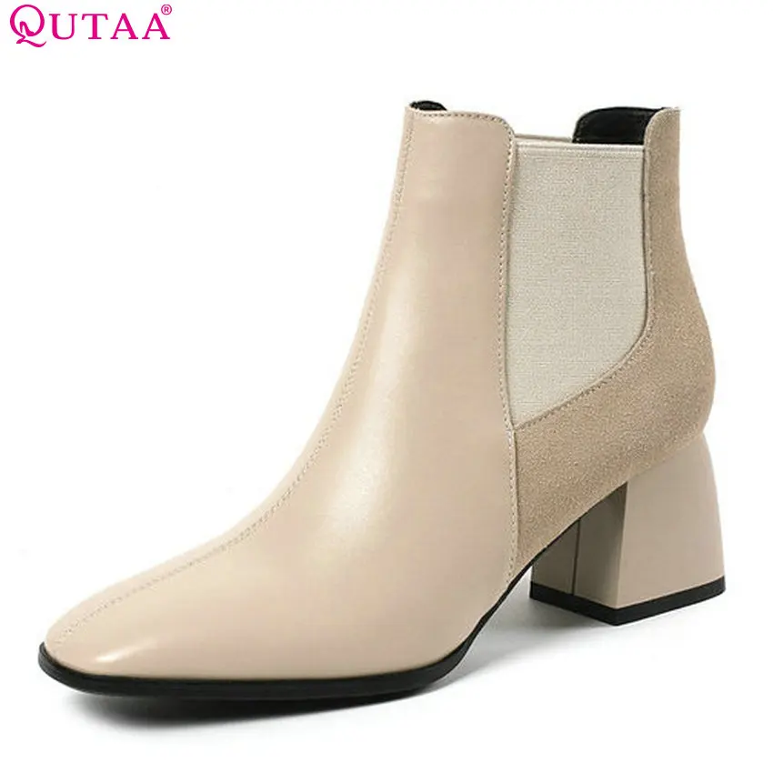 Женские мотоциклетные ботинки QUTAA зимние однотонные из коровьей кожи и