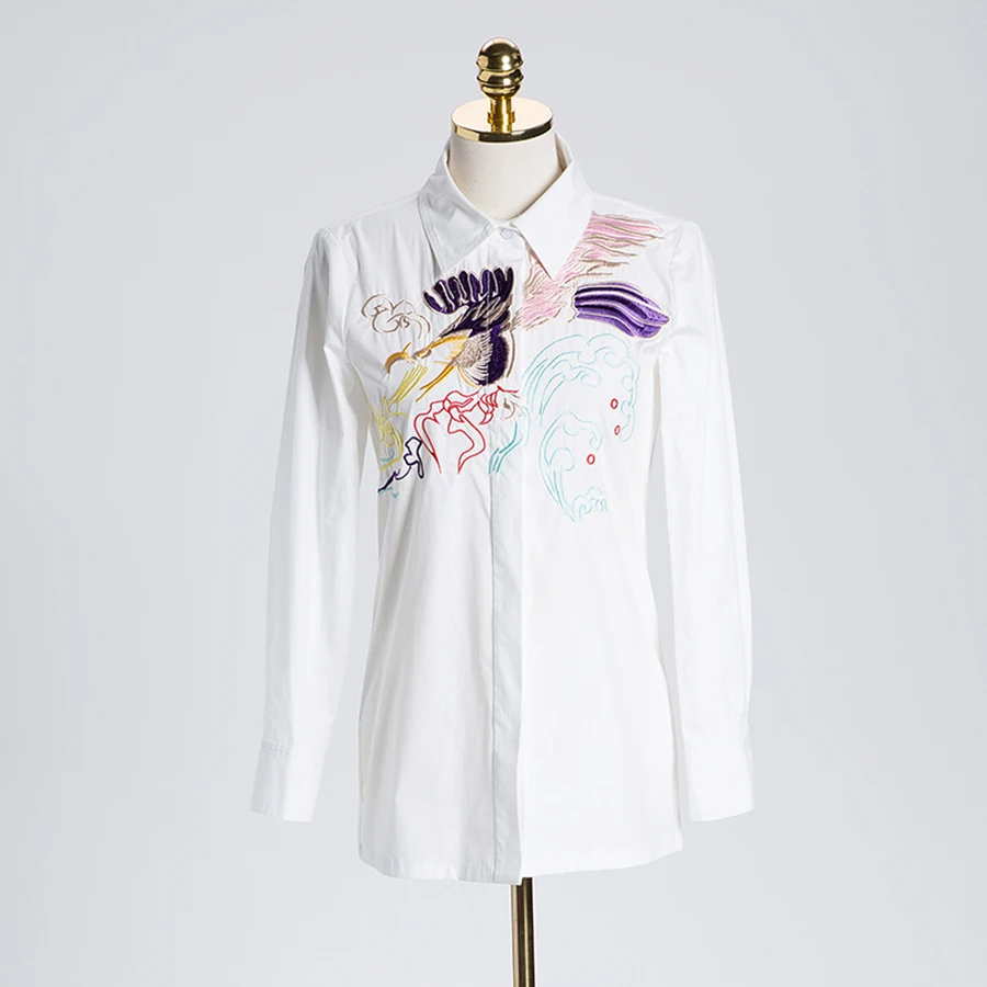 

New Autumn Shirts Tops 2020 Fashion Black / White Colorful Cloud Embroidery Long Sleeve Shirts Cotton