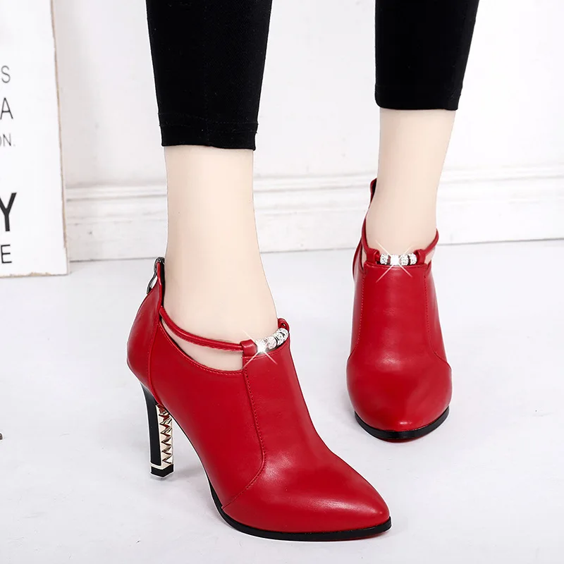 Женские ботильоны весна-осень на высоком каблуке 8 5 см высокий каблук черные