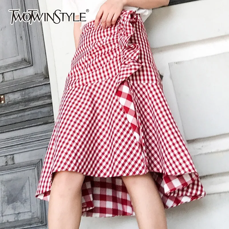 TWOTWINSTYLE Винтаж плед Для женщин юбка оборками Лоскутная задрапированный-line