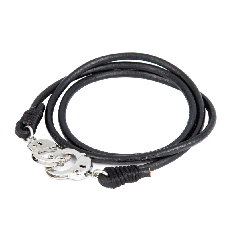 64 CM Black Genuine Leather Men's Handcuff Bracelet Multilayer Pulseira Masculina Menottes For Man Jewelry Gift | Украшения и