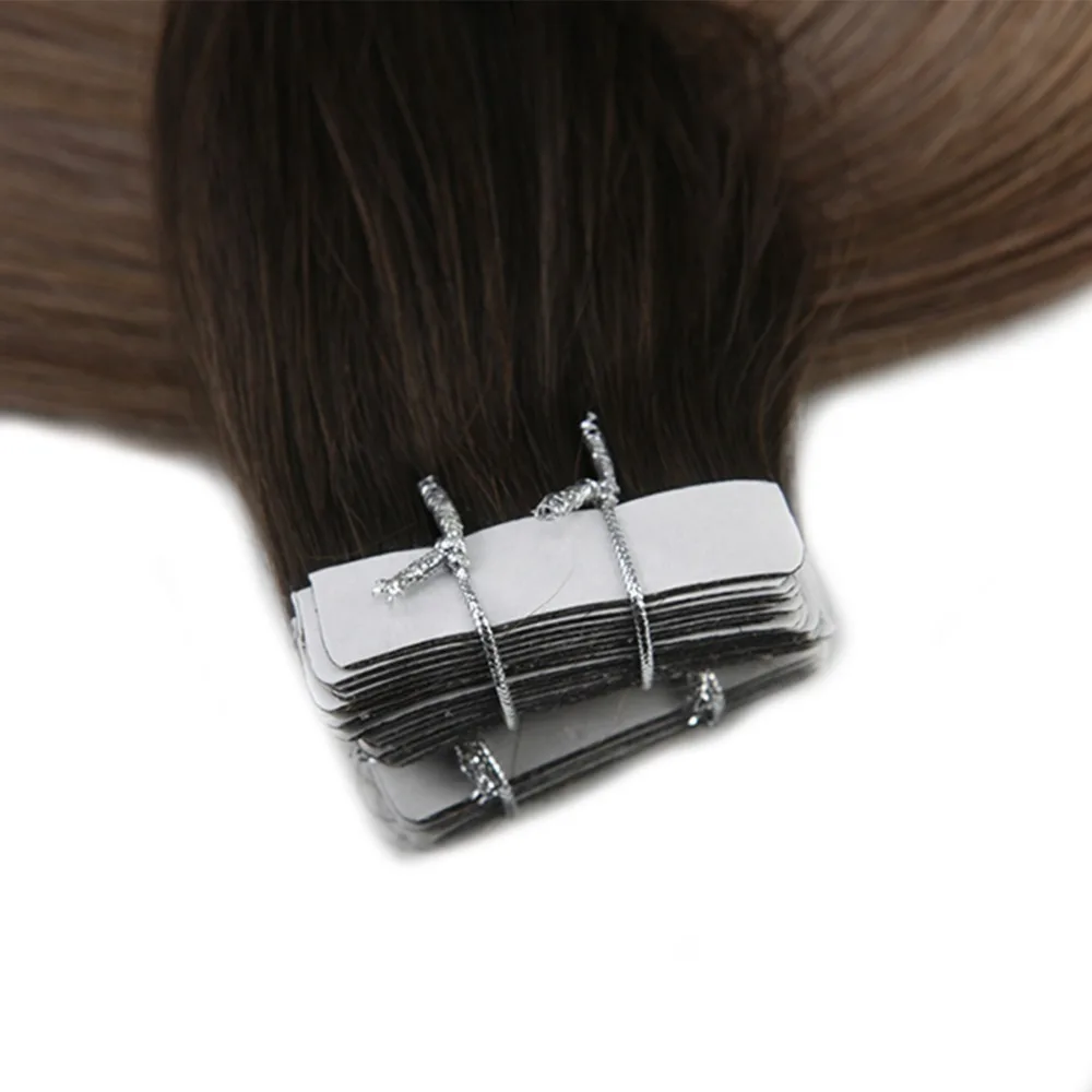 Полная Глянцевая лента для волос 20 шт. 50 г цвет #2 темно коричневый выцветание до #6 - Фото №1