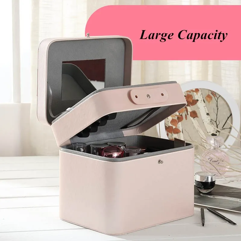 Casegrace кожа Большая емкость косметичка коробка Нежный PU макияж Органайзер розовая
