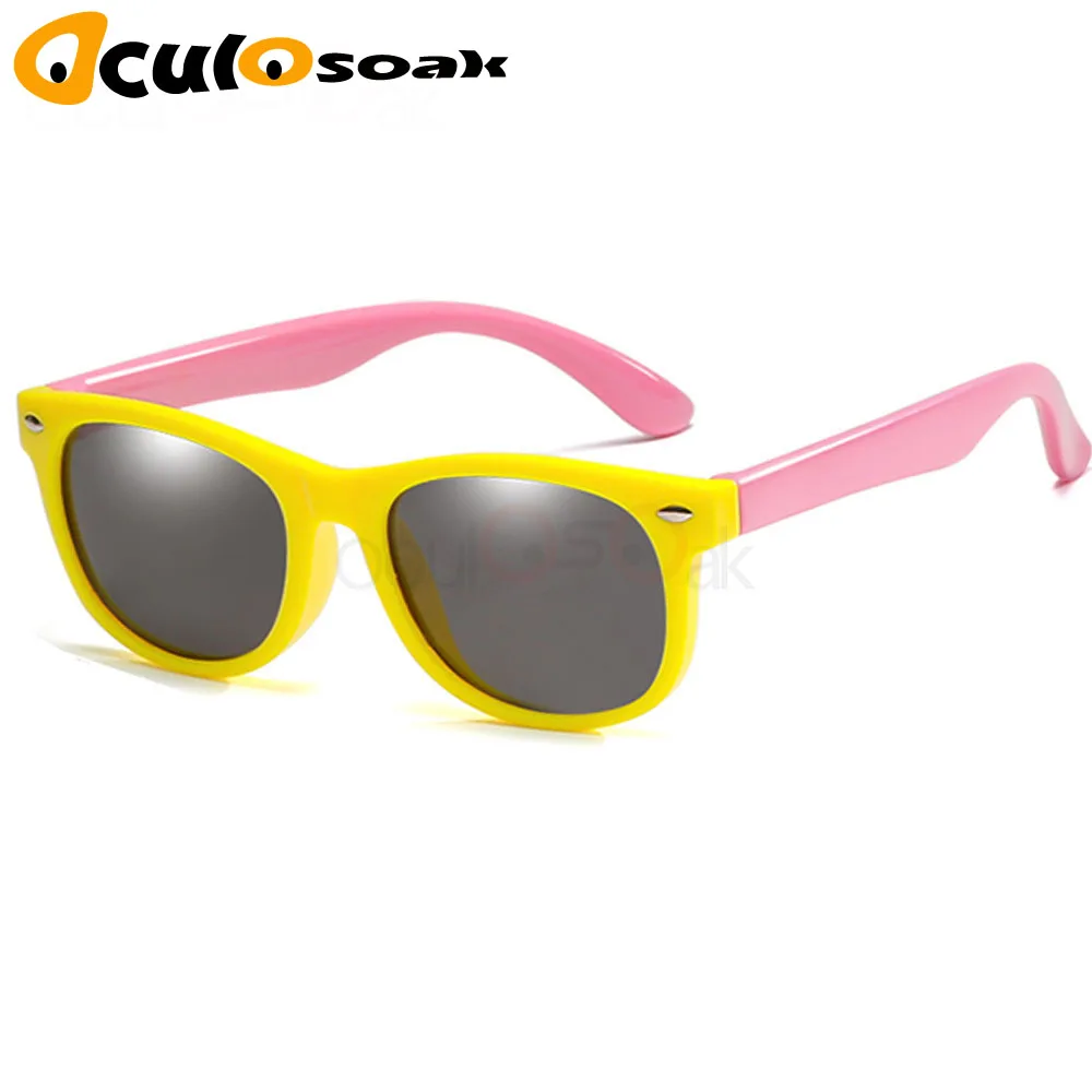 Yellow Pink Зеркальные детские солнцезащитные очки TR90 для мальчиков и девочек, поляризованные силиконовые защитные солнцезащитные очки, подарок для детей, малышей, UV400, Gafas - Цвет линз: Yellow Pink