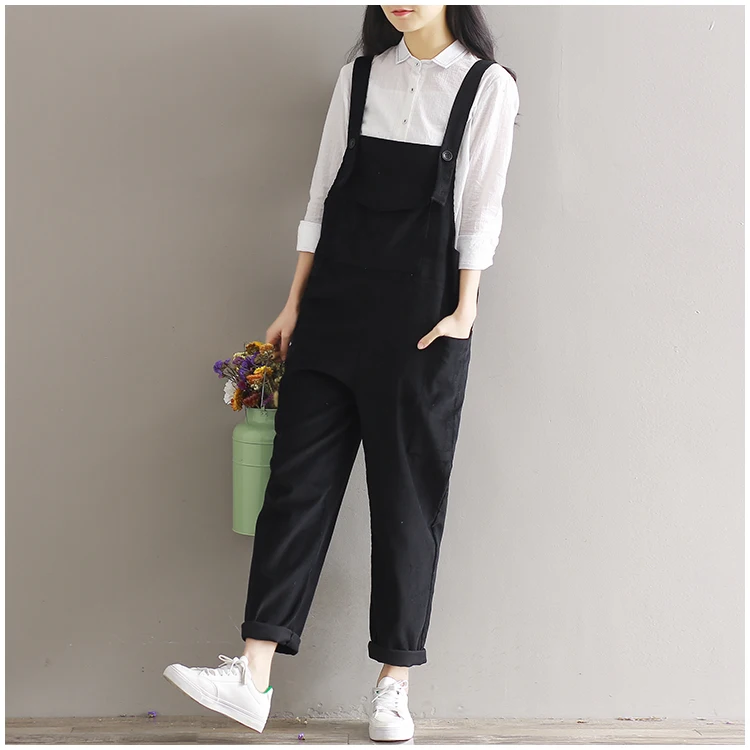 Винтажный вельветовый комбинезон с большим карманом женские брюки Осень зима 2017