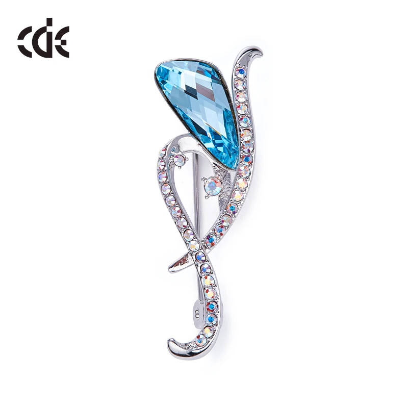 

CDE New Arrival Fashion Simple Brooch with Top Quality Sky Blue Crystal Lapel Pin for Women Wedding Party Dress Accessories