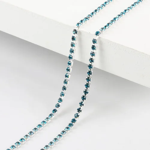 Peacock Blue Горячая серебряная основа коготь 1 м/лот высокая плотность ss6 2 мм ss8 2,5 мм ss10 2,8 мм ss12 3 мм стразы на цепочке для пришивания клея на отделке - Цвет: Peacock Blue