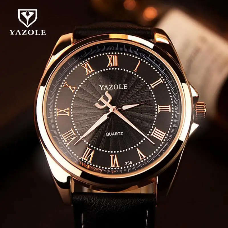 Новые Роскошные наручные часы YAZOLE No.336 с подсветкой из кожи черного и коричневого