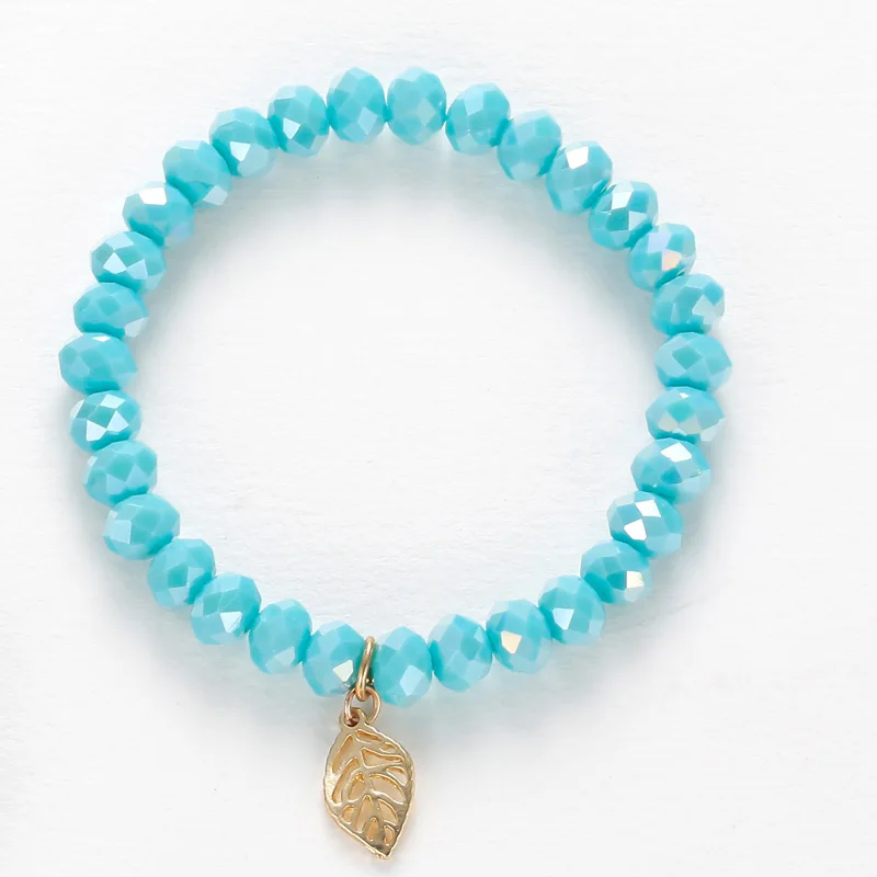 BELLA.TIME Jewelry Wholesale Trendy Copper Leaf Blue Pear Charm Bracelet White Stone Green Crystal Wood Beads Set | Украшения и