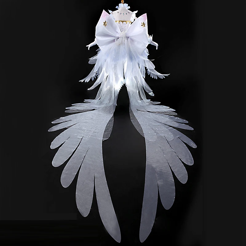 Card Captor Clear OP KINOMOTO Сакура косплэй костюм белое платье аксессуар большой сзади