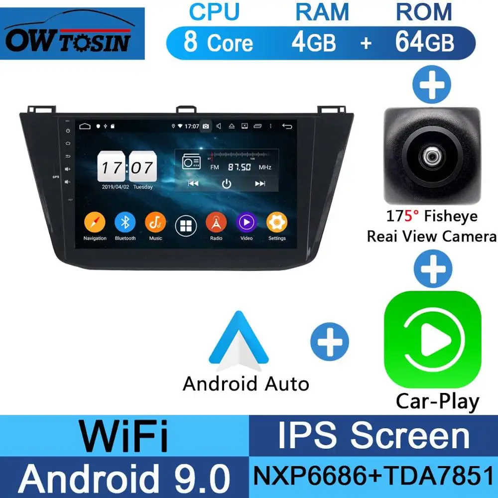Fisheye Carplay n A 10," ips 8 ядерный 4G+ 64G Android 9,0 автомобильный dvd-плеер для Фольксваген Tiguan L gps навигация радио попугай BT DSP - Цвет: Fisheye Carplay n A