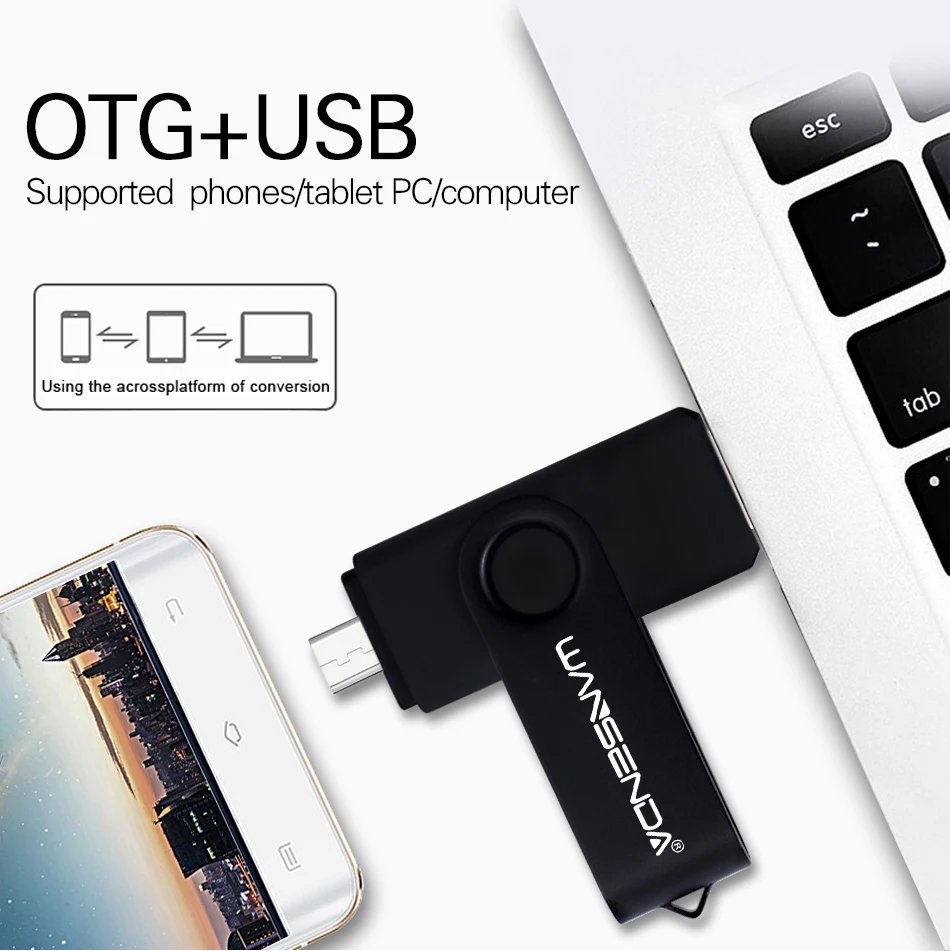 WANSENDA высокоскоростной OTG USB флеш накопитель 32 ГБ 8 Гб 16 64 128 256 2 в 1 микро Usb для
