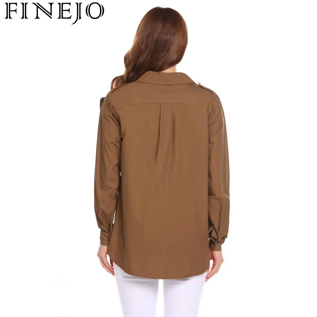 FINEJO блузка Blusas Женская Осенняя длинная Повседневная на пуговицах с длинным