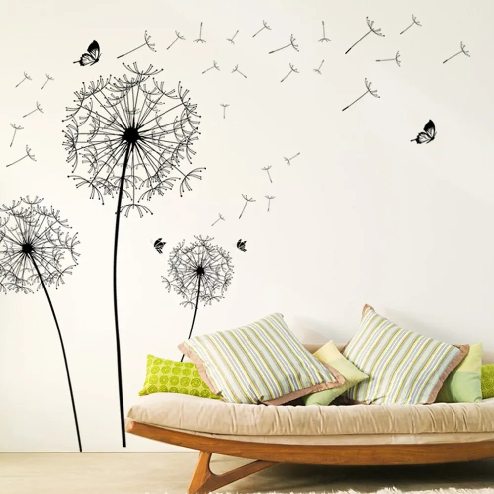 Одуванчик цветок бабочка наклейки на стену винил гостиная диван фон Декор Сделай