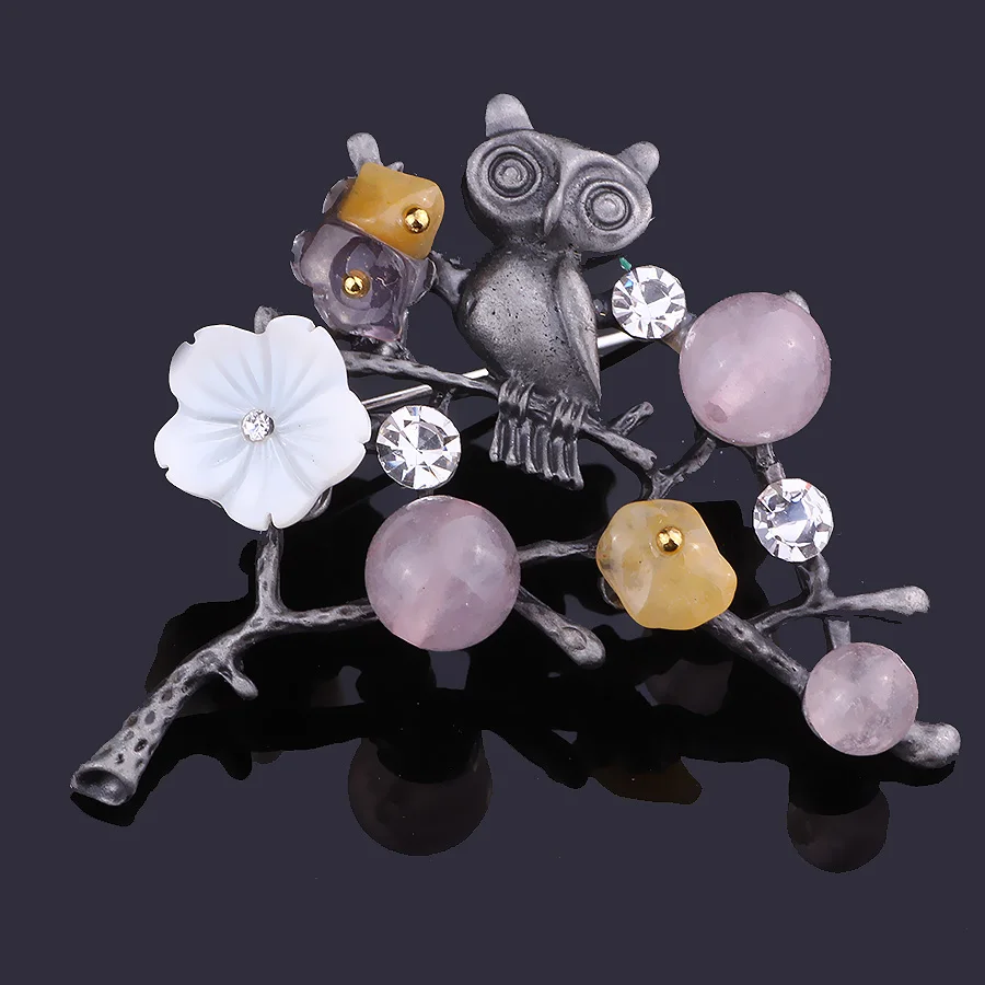FARLENA Jewelry Винтаж Сова Броши Булавки с натуральным камнем Бисер для Для женщин