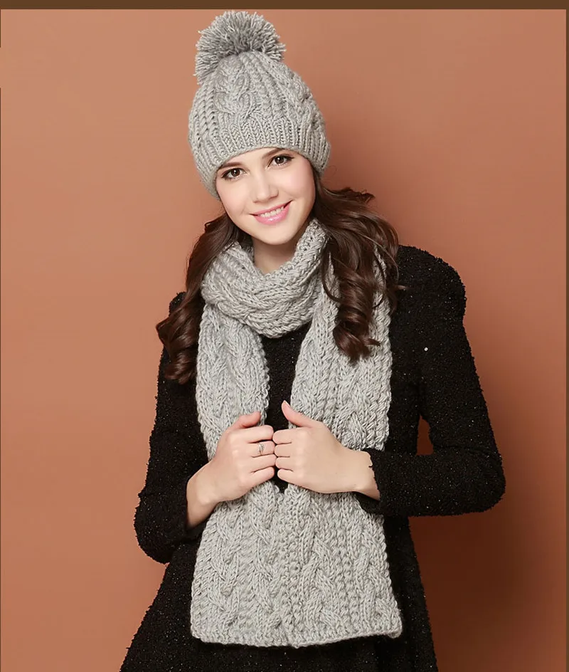 Женская вязаная шапка BomHCS однотонная теплая и шарф ручной работы вязаные крючком