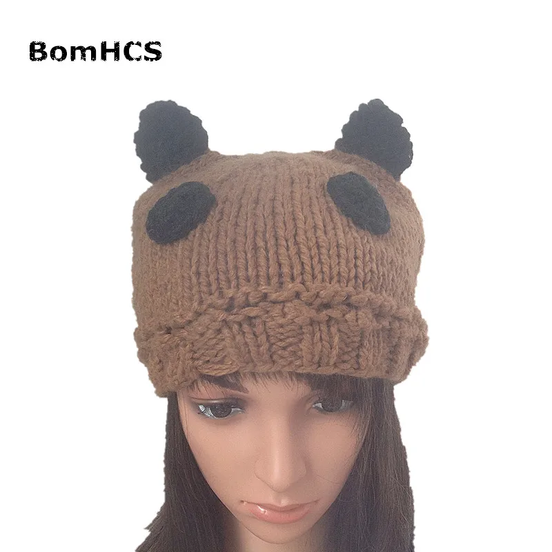 

BomHCS Cute Funny Panda Ears Knit Beanie 100% Handmade Winter Warm Women's Fashion Hat