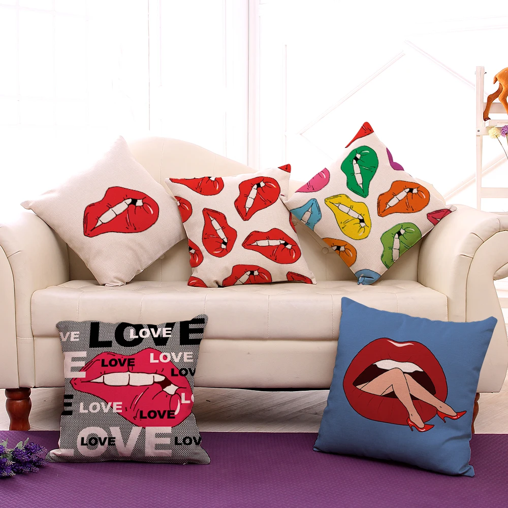 Чехол для подушки из хлопка и льна Miracille сексуальный чехол с красными губами