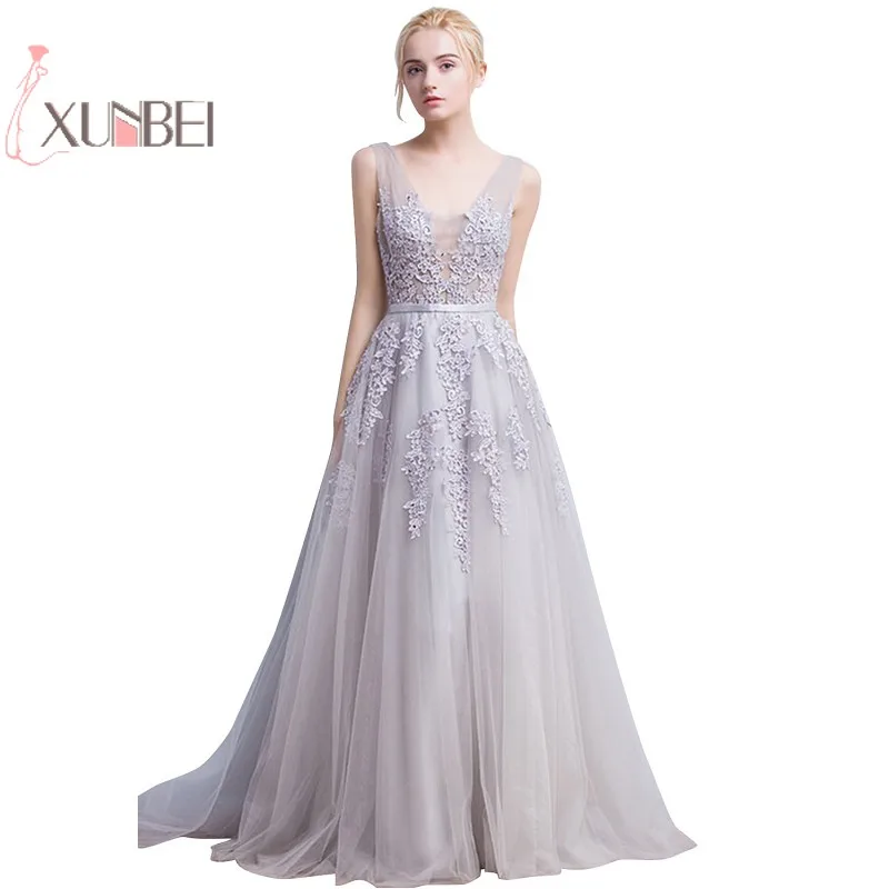 Robe de Soiree Long Evening Dress Double V-Neck A-line Gowns Applique Backless Vestido Formal Party | Свадьбы и торжества