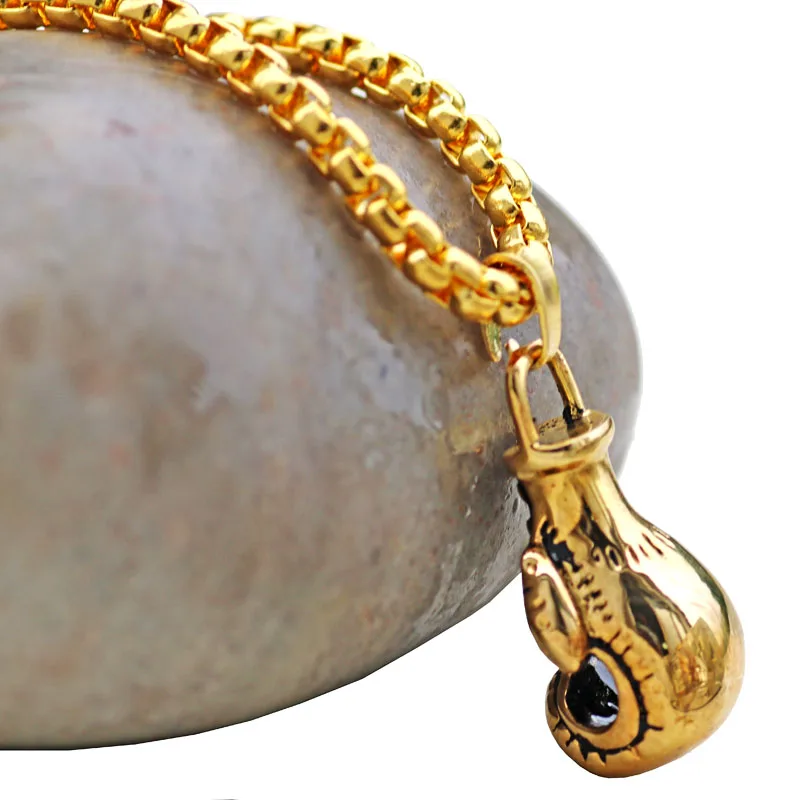 Boxing Glove Pendant Gold Color Fight Strength Necklace Jewelry Stainless Steel Fighter Trainer Gift 23'' | Украшения и