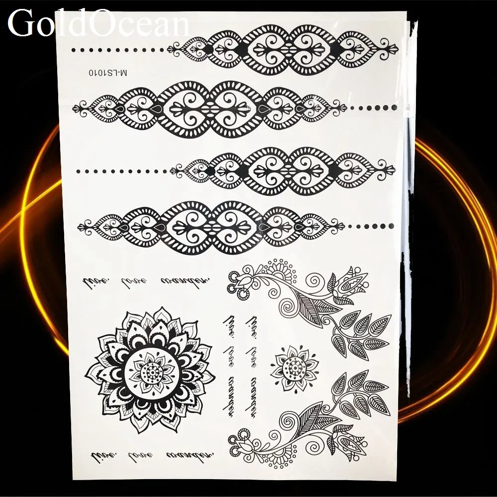 Черные серьги хна Мандала временные татуировки наклейки цветок девушка рука шеи