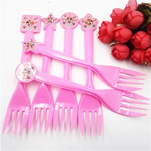 6 forks Вечерние принадлежности с Минни Маус, одноразовые столовые приборы, праздничные сувениры, мультяшная тема, детский душ, детский набор украшений на день рождения - Цвет: 6 forks