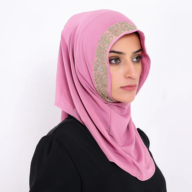 Модный шарф Islam для женщин простой с блестящим принтом Женский хиджаб головной