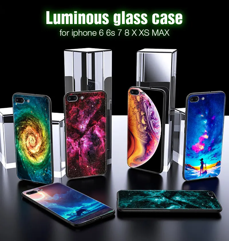 Роскошный светящийся чехол TOMKAS для iPhone X Xs Max Xr, стеклянный чехол для телефона, силиконовый чехол для iPhone 7, 8 Plus, чехол s для iPhone 6 S, 6s