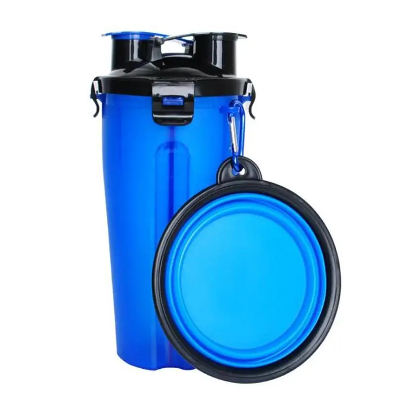 Cup and A Bowl-Blue Обновленный 2 в 1 ABS складной для собак кошек Фидер для кормления воды бутылка для еды для путешествий на открытом воздухе миски для домашних животных для собак кошек миска для щенка вода - Цвет: Cup and A Bowl-Blue