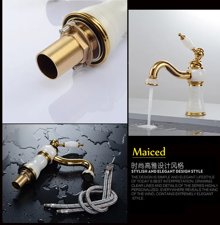 Бесплатная доставка роскошный Европейский золотой кран для ванной комнаты с