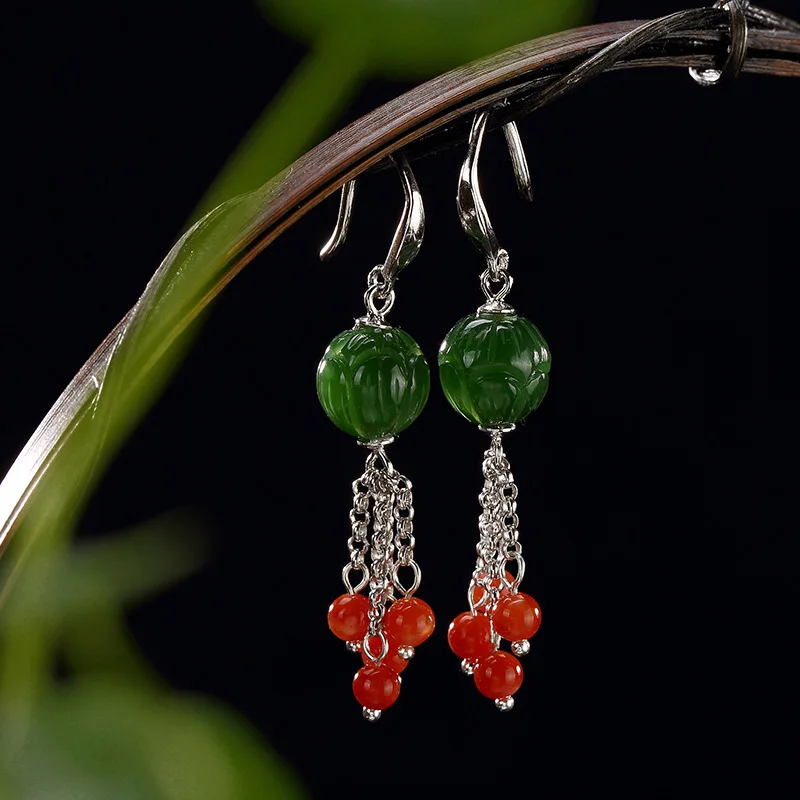 

2018 Sale Top Fashion Brinco One Deer S925 Sterling Antique Inlaid And Tian Biyu South Lady's High-end Joker Earrings Wholesale